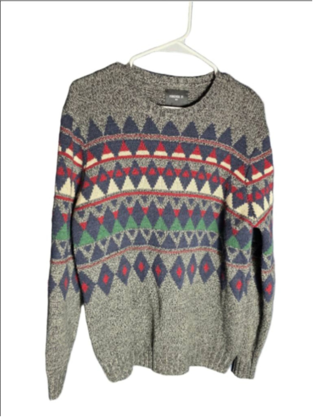 Men's FOREVER 21 Crewneck Sweater M Gray Navy Red Green